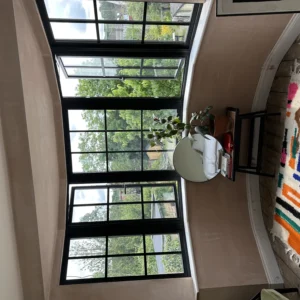 Black steel-look aluminium picture window in London living room