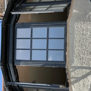 Anthracite aluminium Georgian-bar bay window, London exterior