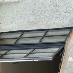 Anthracite aluminium bay window head detail, London property