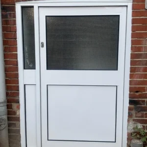 White uPVC glazed utility door installation, London