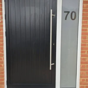 Black composite front door with frosted sidelight, London