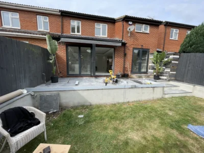Anthracite bifold doors on London terraced house rear extension