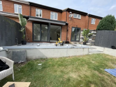 Anthracite bifold and French doors on London house rear elevation