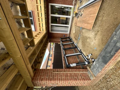 Rear extension steel frame and uPVC window, London build