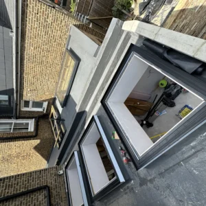 Rooftop view of London rear extension with aluminium windows