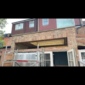 London rear extension with French doors under construction