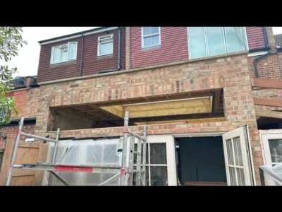 London rear extension with French doors under construction