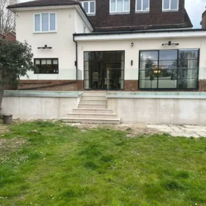 Rear of London house with glass terrace balustrade