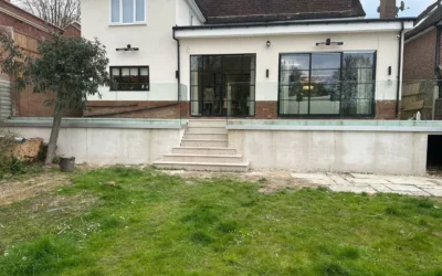Rear of London house with glass terrace balustrade