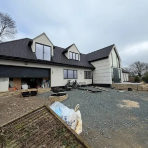 New build house exterior with anthracite windows, London