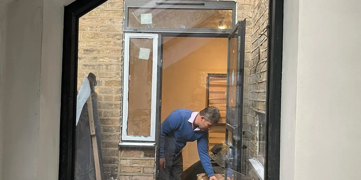 Glass balustrade over mezzanine in modern London home
