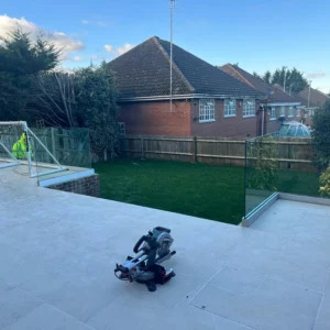 Frameless glass balustrade on London raised garden patio