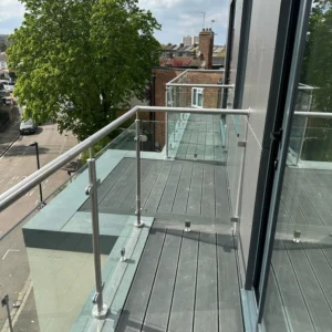 Stainless and glass balustrade on London roof balcony