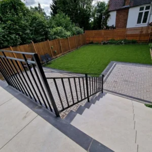 Black metal balustrade garden patio steps London