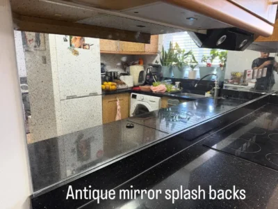 Antique mirror kitchen splashback London bespoke glass