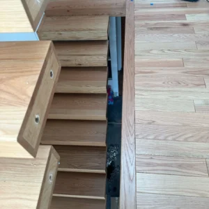 Oak floating staircase in London home during fit-out