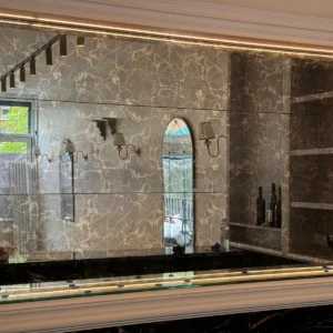 Bronze mirrored splashback wall London bespoke glazing