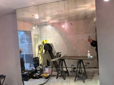 Large antique mirror wall panel London interior glazing