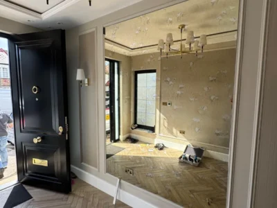 Bespoke antique mirror feature wall London interior