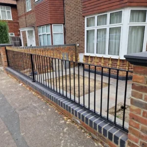 Black metal garden railings London front boundary