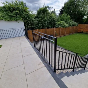 Black metal balustrade garden patio London property