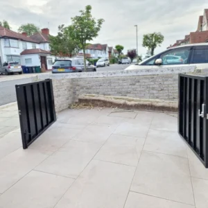 Black metal bin store gates London front garden