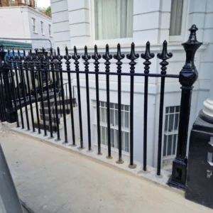 Black wrought iron front railings London period property