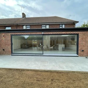 Aluminium sliding patio doors on London rear extension