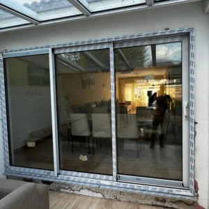 Aluminium sliding patio doors viewed from London dining room