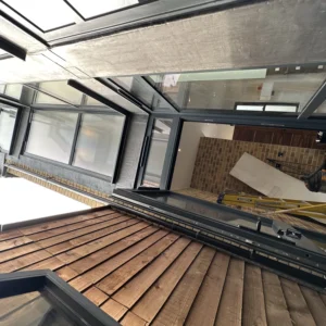 Aluminium bifold rooflight over rear deck, London extension
