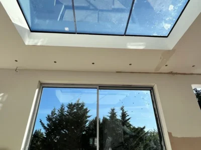 Aluminium skylight and sliding doors in London extension