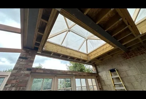Pyramid roof lantern being fitted, London