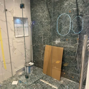 Frameless glass shower screen install London bathroom renovation