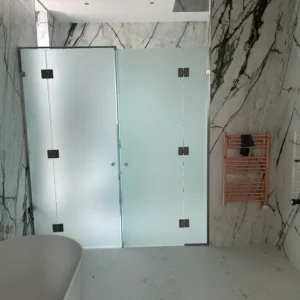 Frosted glass shower partition doors London bathroom glazing