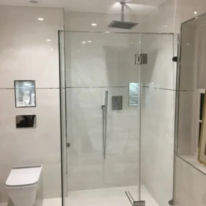 Frameless glass shower enclosure London white bathroom