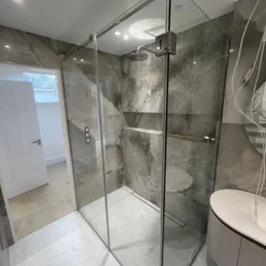 Frameless corner glass shower enclosure, London bathroom
