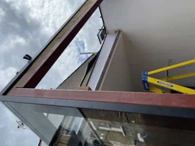 Frameless structural glazing gable under construction, London